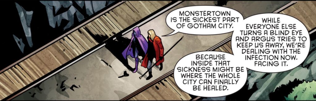 Panel from Detective Comics #963: Monster Town is the sickest part of Gotham